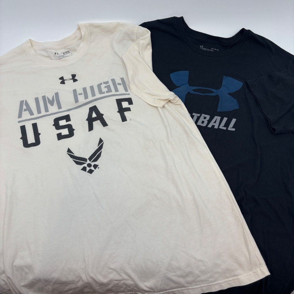 Under Armour Graphic T-Shirt Bundle Mens XL Cream Black USAF Football HeatGear